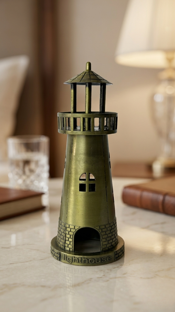Lighthouse Metal Decor – Premium Metallic Coastal Showpiece