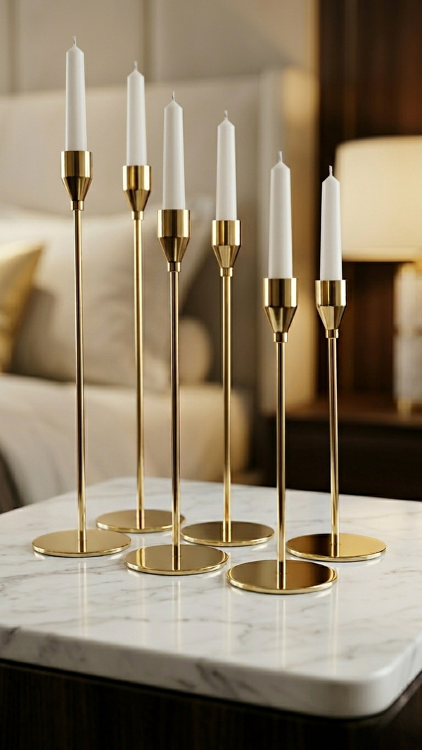 Luxury Gold Metallic Candle Stand Set (6Pieces)