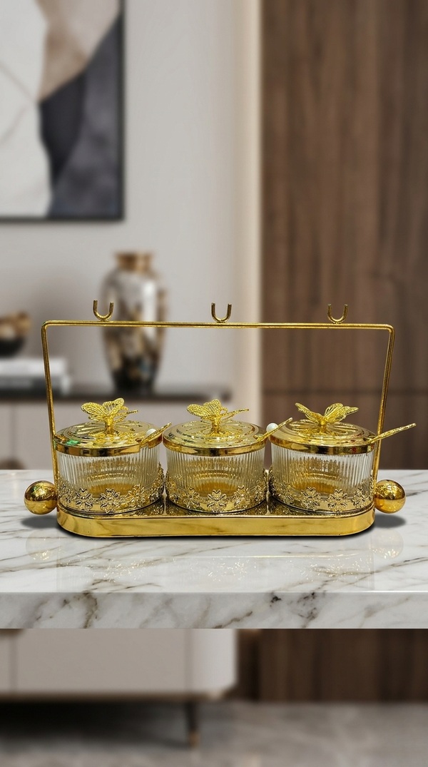 Decorative Metal &amp; Glass Multipurpose Pot Set – 3 Piece Luxury Collection