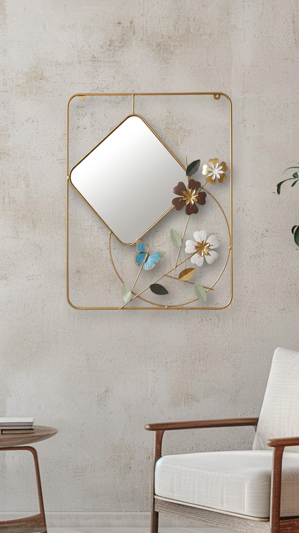 3D Wall Mirror with Floral Decoration